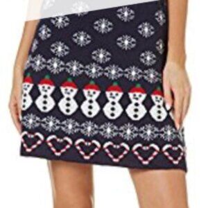 Holiday Christmas Sweater Skirt Size L Snowmen Snowflakes Candy Canes